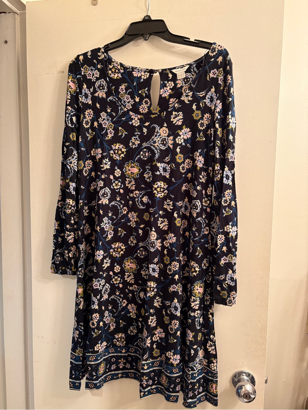 Monsoon Navy Floral Long-Sleeve Swing Dress